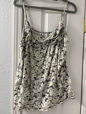 Old Navy Cream and Gray Floral Ruffle-Trim Camisole
